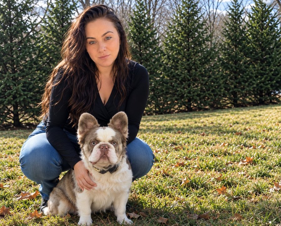 Brittney Holden with a French Bulldog at Frenchieful